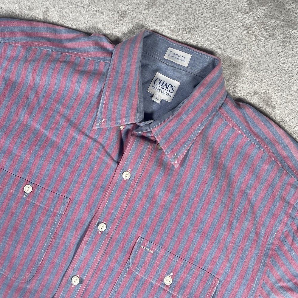 Chaps Ralph Lauren Button Up Pinstripe Shirt Mens L Multicolor Short Sleeve‎ 90s